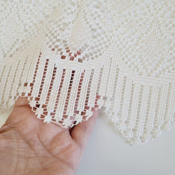 Vintage Crochet Lace Ivory / Off White Window Valance with Two Panels Set - Picture 3 of 14